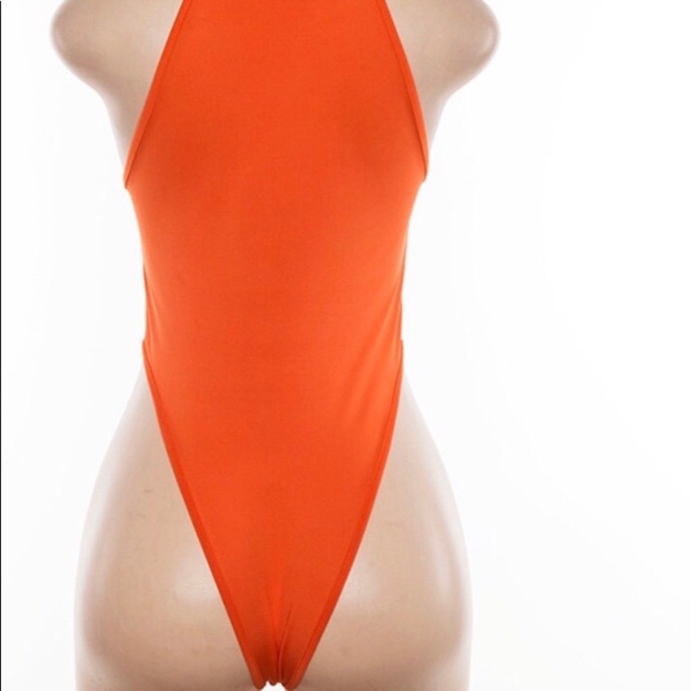NWT High Neck Bright Orange Bodysuit - Picture 5 of 6